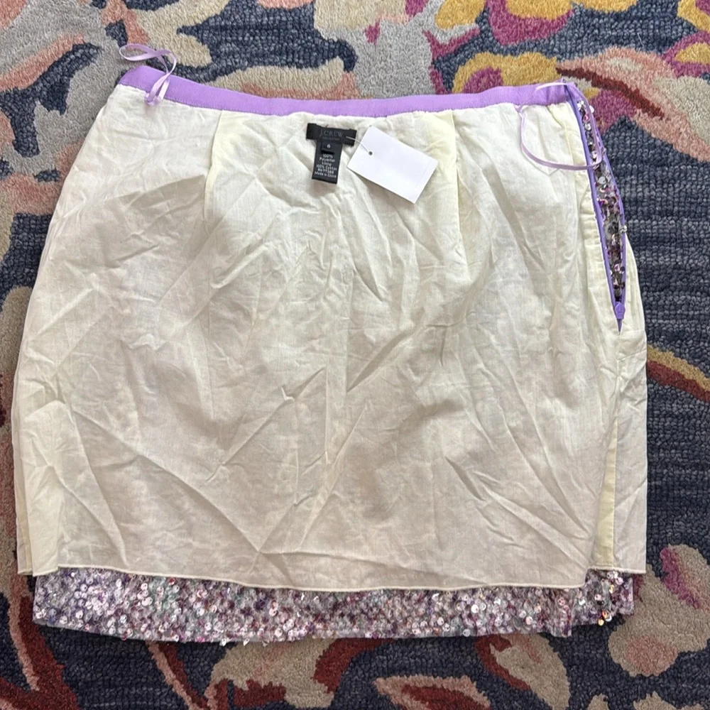 NWT J. Crew Skirt MINI faux wrap skirt silver purple‎ sequins side zipper Tag:6